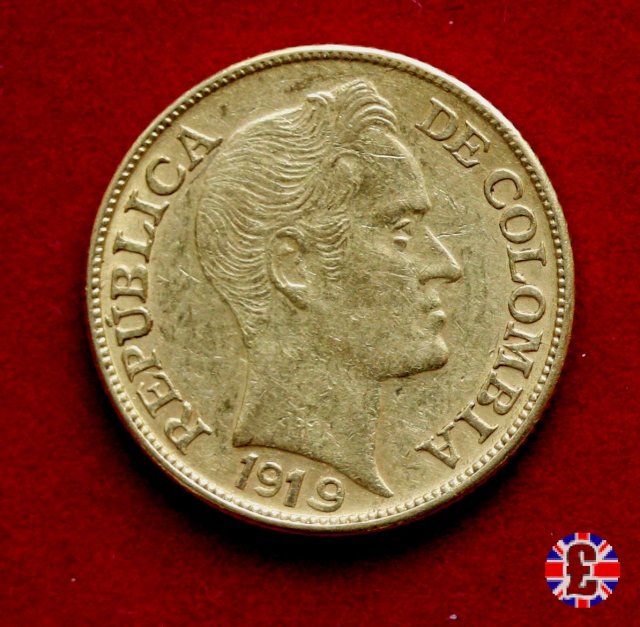 5 pesos - Rep. de Colombia - bolivar testa grande 1919 (Medellin)