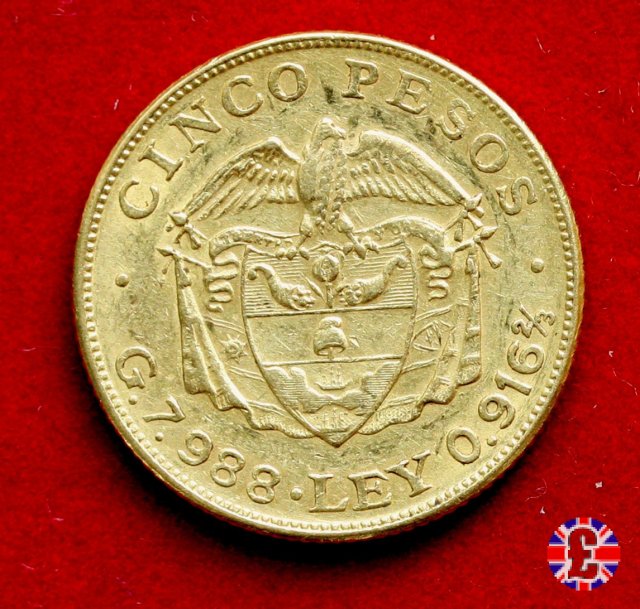 5 pesos - Rep. de Colombia - bolivar testa grande 1919 (Medellin)