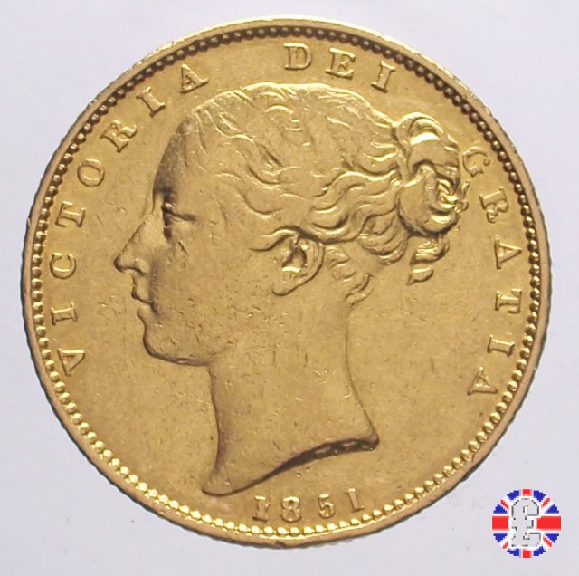 1 sovereign - secondo tipo giovane e stemma 1851 (London)