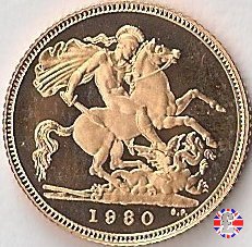 1/2 sovereign - tipo coronata giovane 1980 (Royal Mint, Llantrisant)
