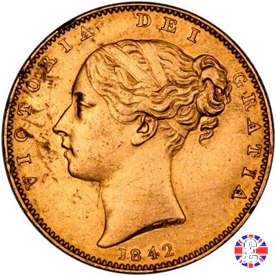 1 sovereign - primo tipo giovane e stemma 1842 (London)