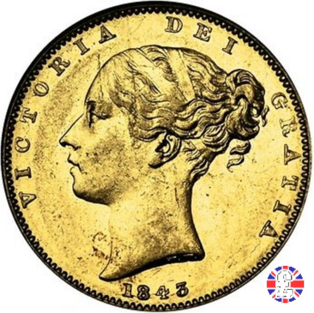 1 sovereign - primo tipo giovane e stemma 1843 (London)