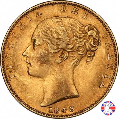 1 sovereign - primo tipo giovane e stemma 1843 (London)