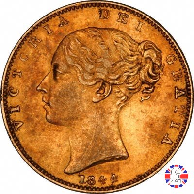 1 sovereign - primo tipo giovane e stemma 1844 (London)