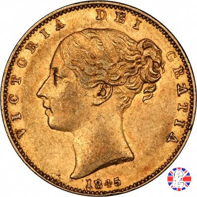 1 sovereign - primo tipo giovane e stemma 1845 (London)