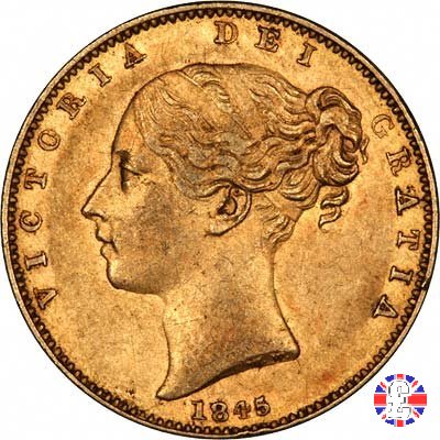 1 sovereign - primo tipo giovane e stemma 1845 (London)