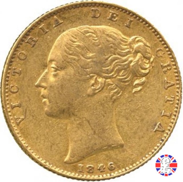 1 sovereign - primo tipo giovane e stemma 1846 (London)