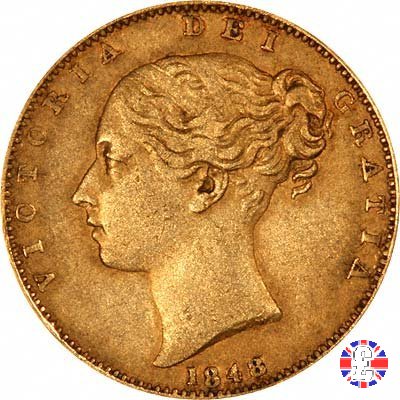 1 sovereign - primo tipo giovane e stemma 1848 (London)