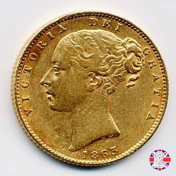 1 sovereign - secondo tipo giovane e stemma 1863 (London)