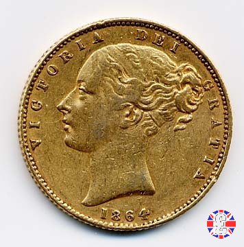 1 sovereign - secondo tipo giovane e stemma 1864 (London)