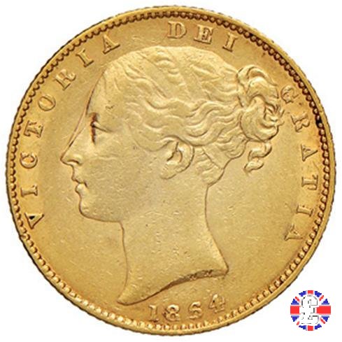 1 sovereign - secondo tipo giovane e stemma 1864 (London)