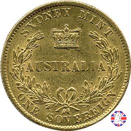1 sovereign - secondo tipo giovane e sydney mint 1865 (Sydney)
