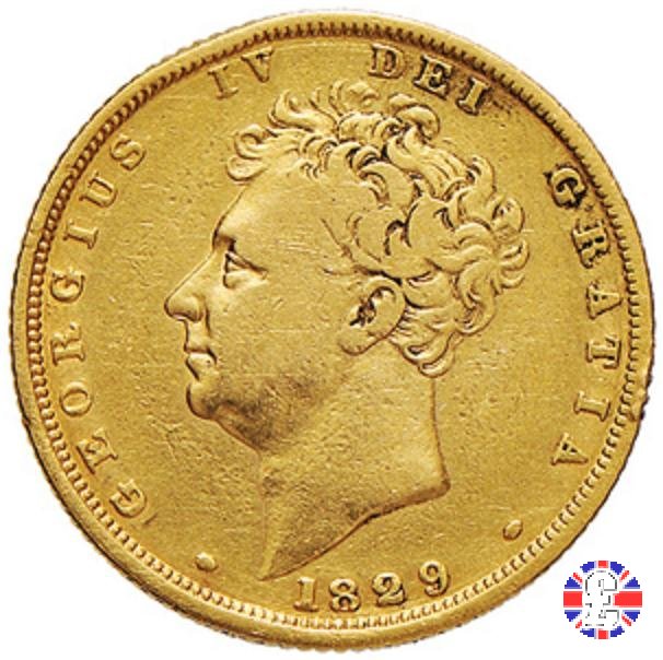 1 sovereign - testa nuda e stemma coronato 1829 (London)