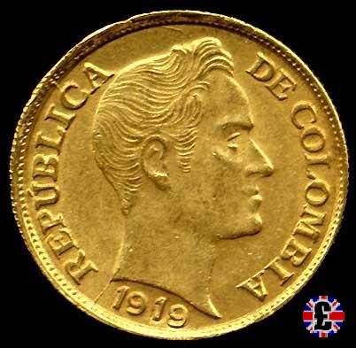 5 pesos - Rep. de Colombia - bolivar testa grande 1919 (Medellin)