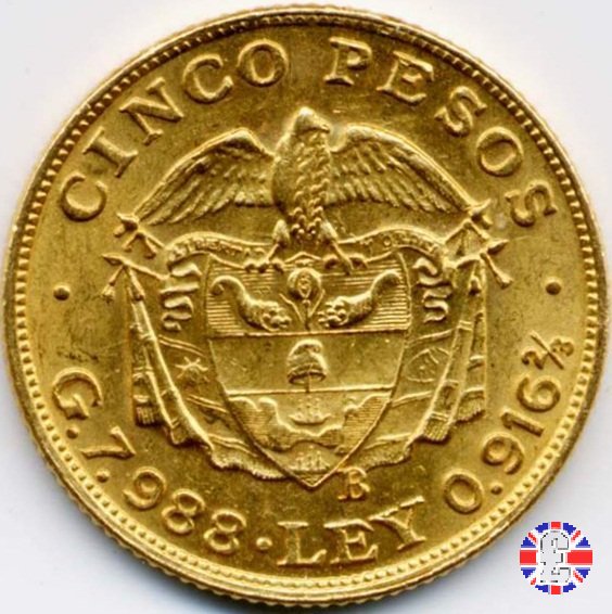 5 pesos - Rep. de Colombia - bolivar testa grande 1922 (Bogotà)