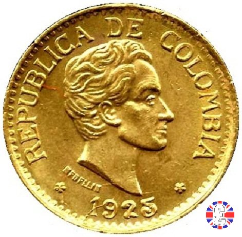 5 pesos - Rep. de Colombia - bolivar testa piccola 1925 (Medellin)