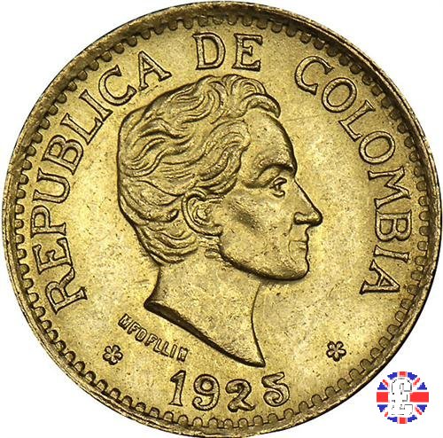 5 pesos - Rep. de Colombia - bolivar testa piccola 1925 (Medellin)