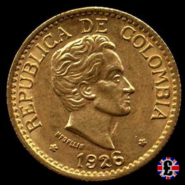 5 pesos - Rep. de Colombia - bolivar testa piccola 1926 (Medellin)