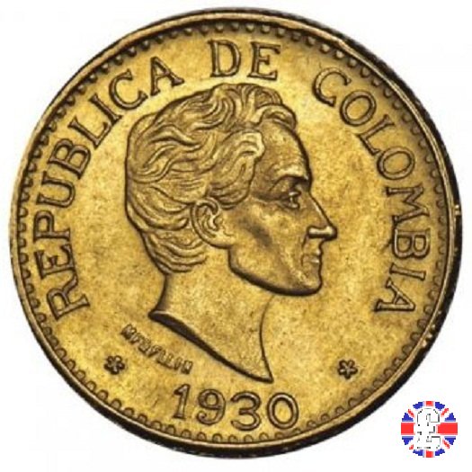 5 pesos - Rep. de Colombia - bolivar testa piccola 1930 (Medellin)