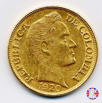 5 pesos - Rep. de Colombia - bolivar testa grande 1920 (Bogotà)