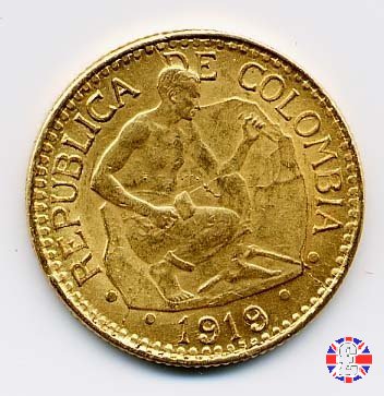 5 pesos - Rep. de Colombia - incisore della roccia 1919 (Medellin)