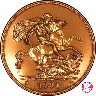 5 sovereigns - primo tipo coronata anziana 1991 (Royal Mint, Llantrisant)