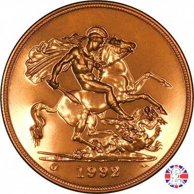 5 sovereigns - primo tipo coronata anziana 1992 (Royal Mint, Llantrisant)