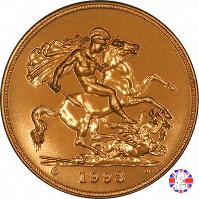 5 sovereigns - primo tipo coronata anziana 1993 (Royal Mint, Llantrisant)