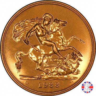 5 sovereigns - secondo tipo coronata anziana 1988 (Royal Mint, Llantrisant)