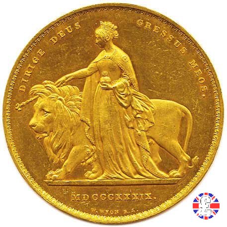 5 sovereigns -tipo giovane 'Una and the lion' 1839 (London)