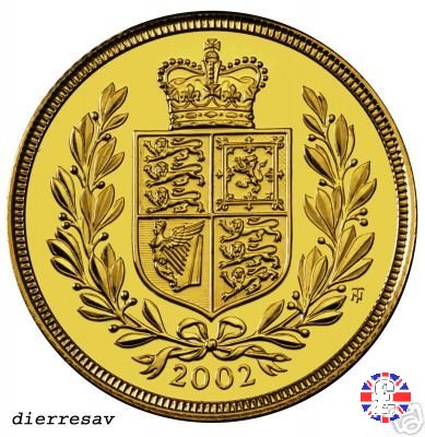 1 sovereign -tipo diadema anziana e scudo coronato 2002 (Royal Mint, Llantrisant)