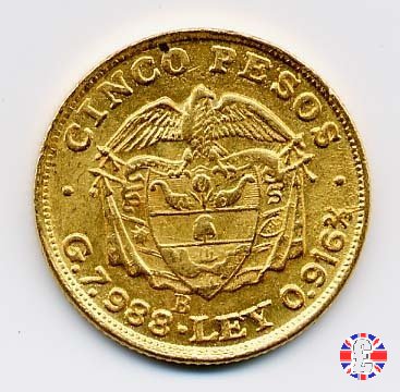 5 pesos - Rep. de Colombia - bolivar testa grande 1923 (Bogotà)