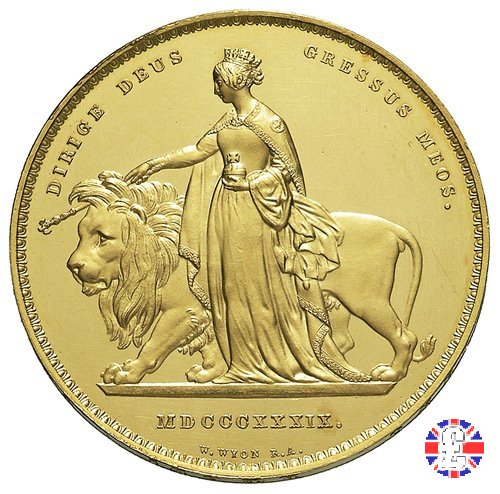 5 sovereigns -tipo giovane 'Una and the lion' 1839 (London)